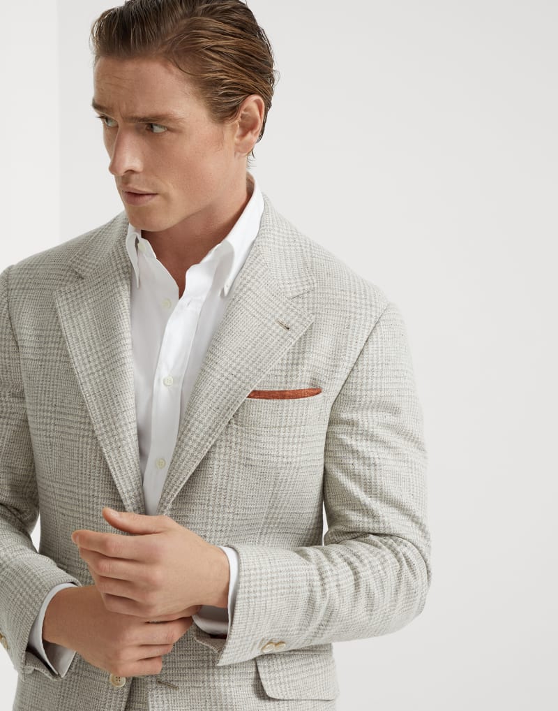 BRUNELLO CUCINELLI MEN'S LIGHT GREY WOOL SILK BLAZER