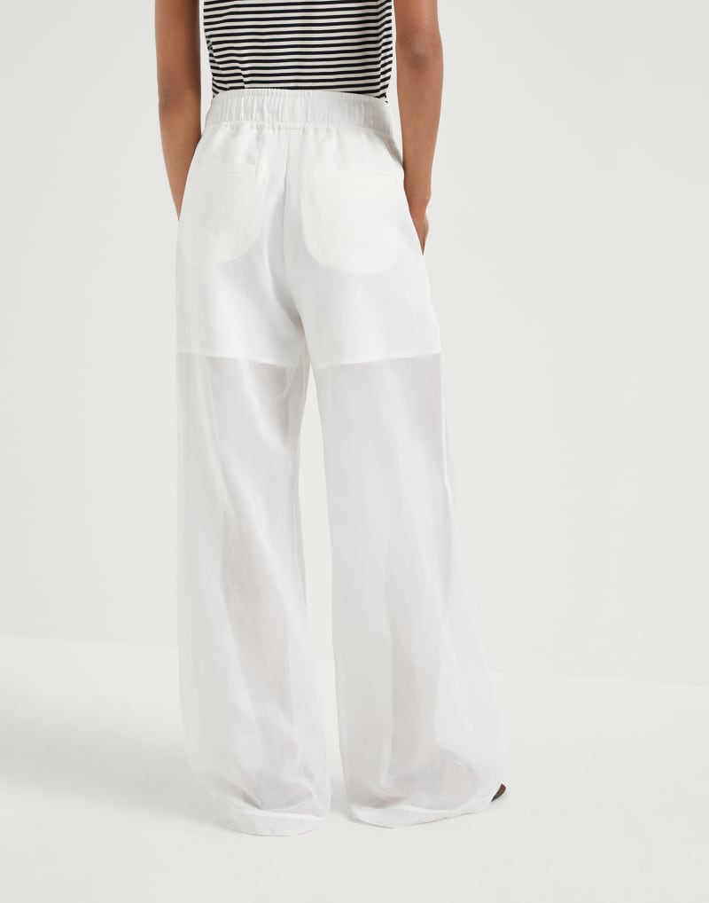 BRUNELLO CUCINELLI WOMEN'S WHITE WIDE LEG COTTON TROUSERS