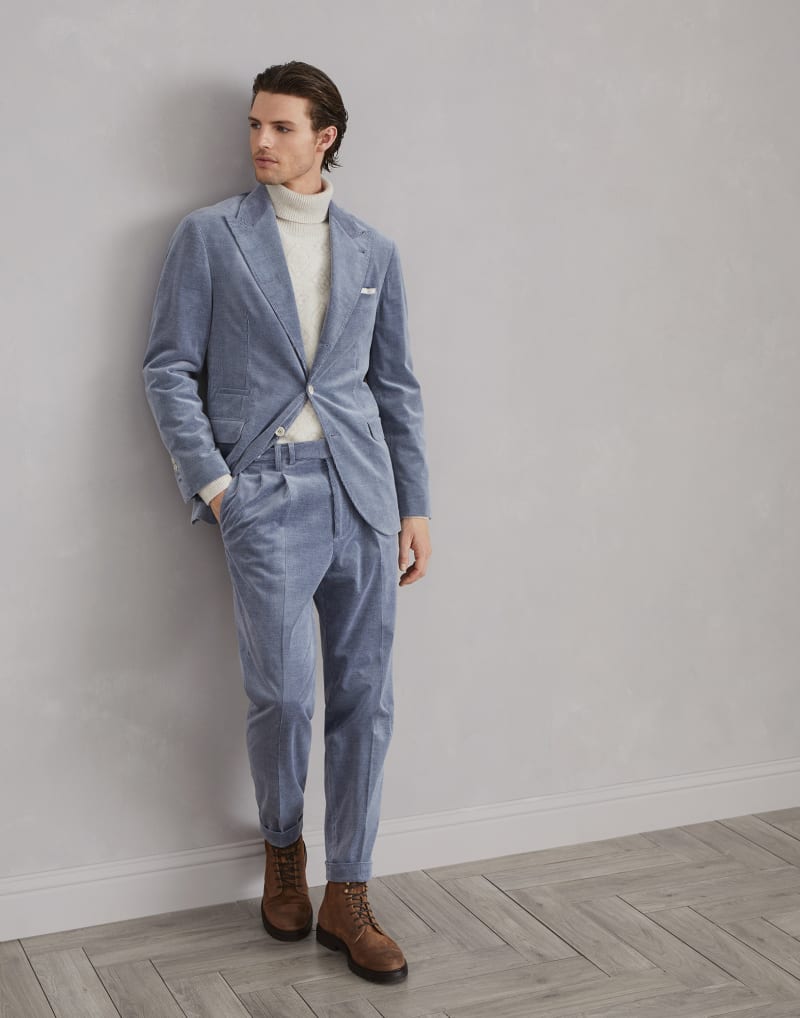 BRUNELLO CUCINELLI MEN'S LIGHT BLUE WOOL BLEND SUIT
