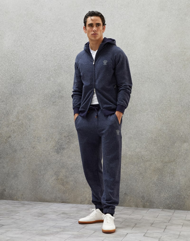 BRUNELLO CUCINELLI MEN'S DARK BLUE COTTON BLEND JOGGERS