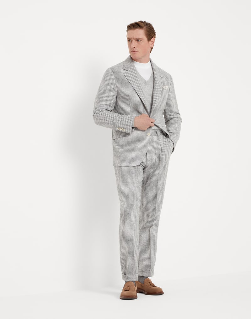 BRUNELLO CUCINELLI MEN'S LIGHT GREY WOOL BLEND TROUSERS