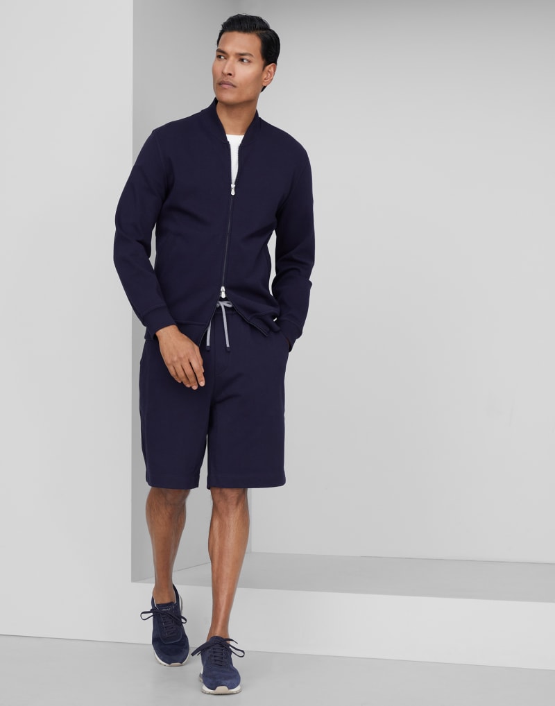BRUNELLO CUCINELLI MEN'S NAVY COTTON DRAWSTRING SHORTS