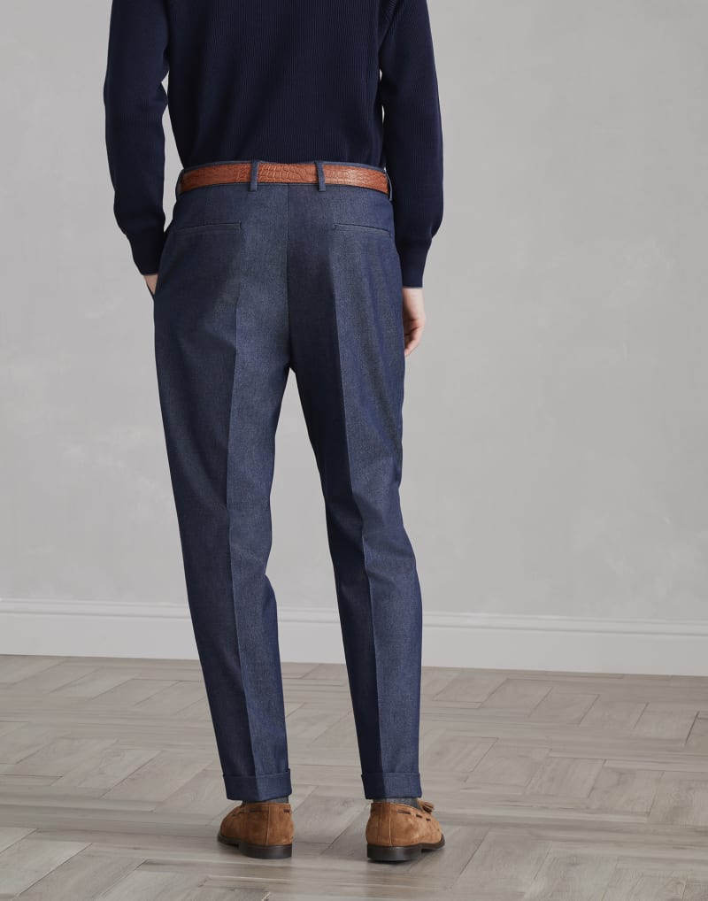 BRUNELLO CUCINELLI MEN'S DARK BLUE WOOL BLEND TROUSERS