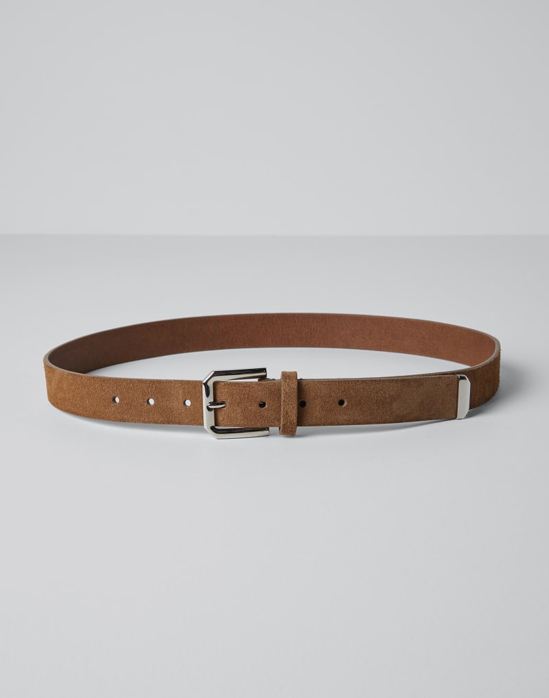 BRUNELLO CUCINELLI MEN'S BROWN SUEDE LEATHER BELT