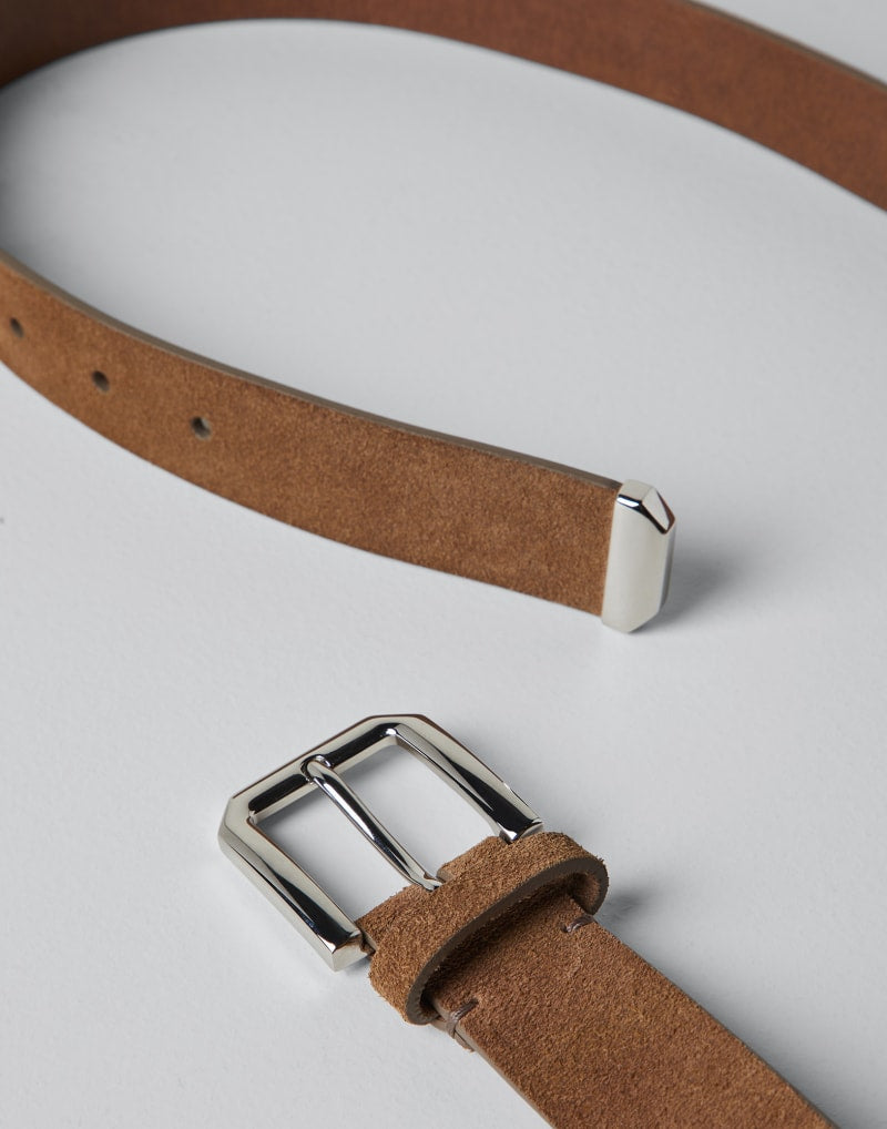 BRUNELLO CUCINELLI MEN'S BROWN SUEDE LEATHER BELT