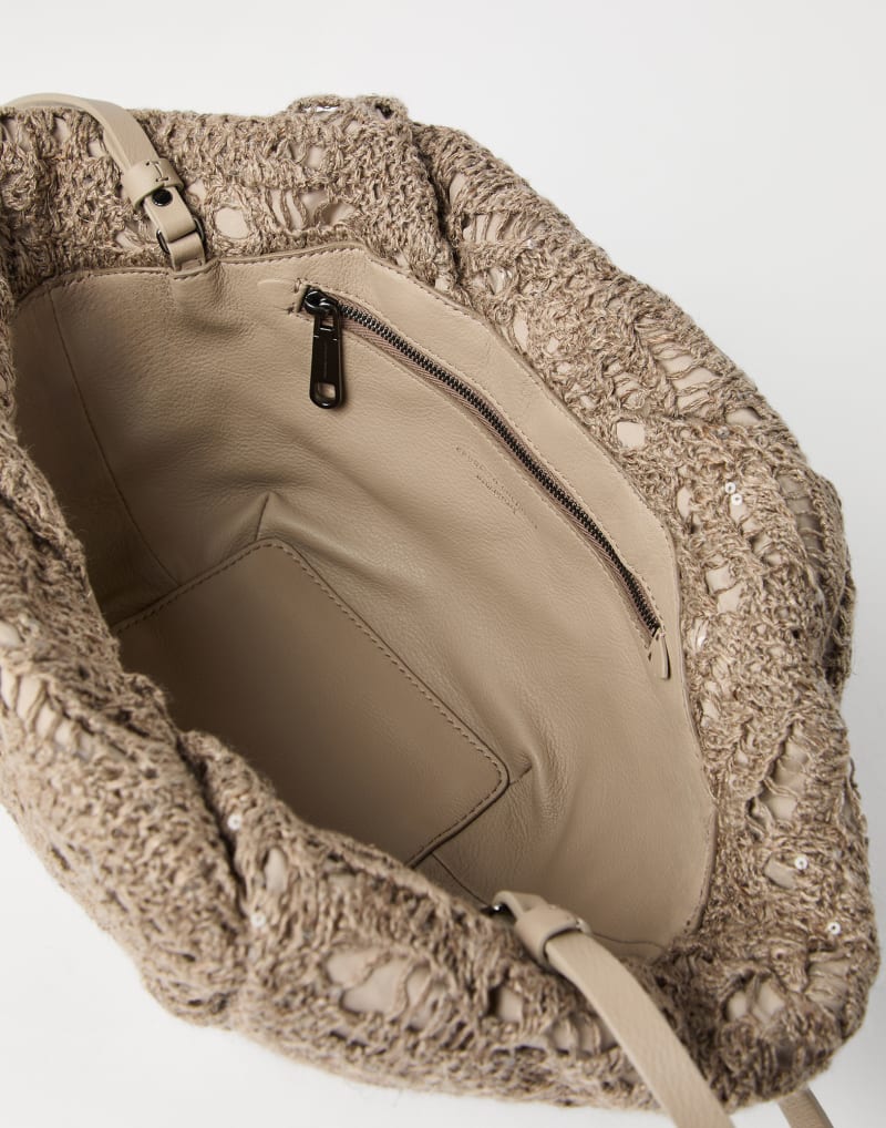 BRUNELLO CUCINELLI WOMEN'S TAUPE LEATHER WOVEN BAG
