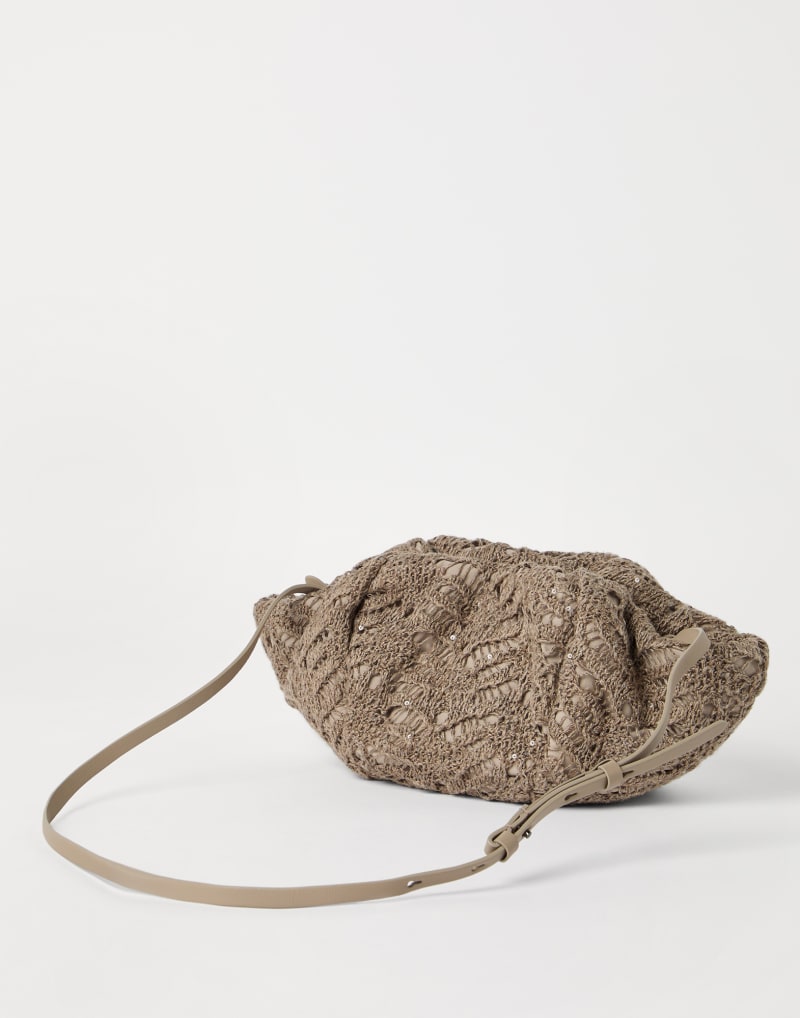 BRUNELLO CUCINELLI WOMEN'S TAUPE LEATHER WOVEN BAG