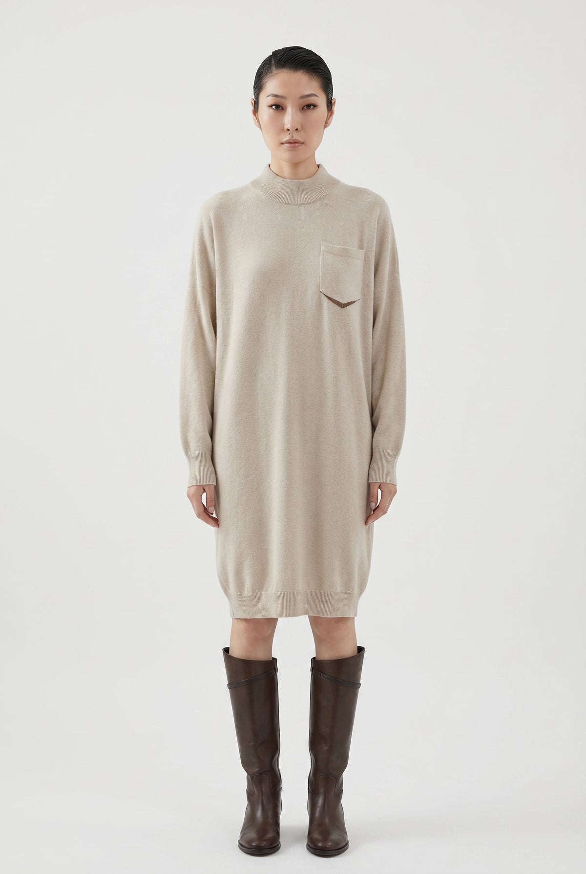 BRUNELLO CUCINELLI WOMEN'S LIGHT BEIGE WOOL SWEATER DRESS