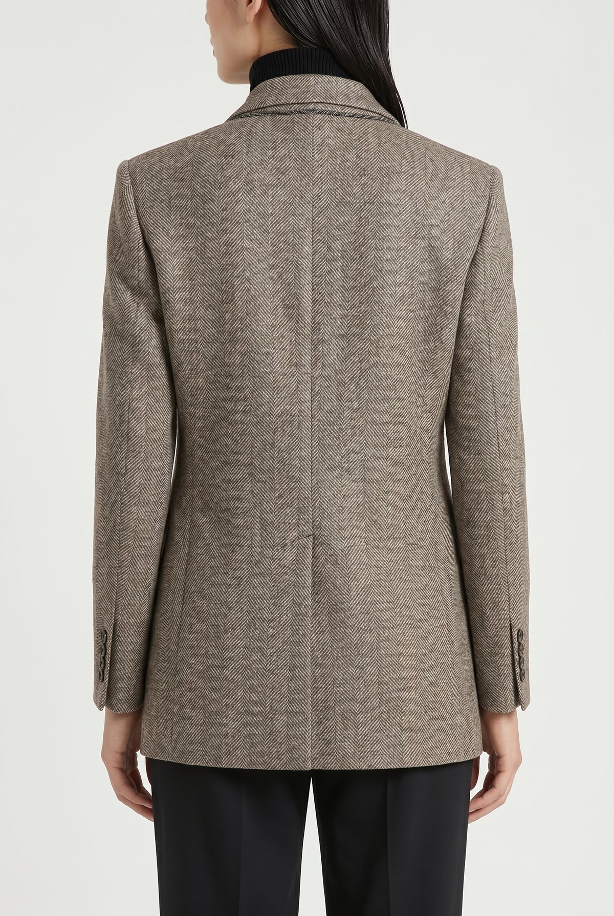 BRUNELLO CUCINELLI WOMEN'S BROWN TAILORED HERRINGBONE BLAZER