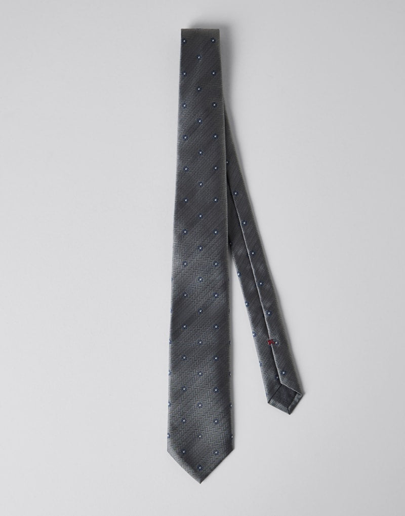 BRUNELLO CUCINELLI MEN'S GREY SILK PATTERNED TIE