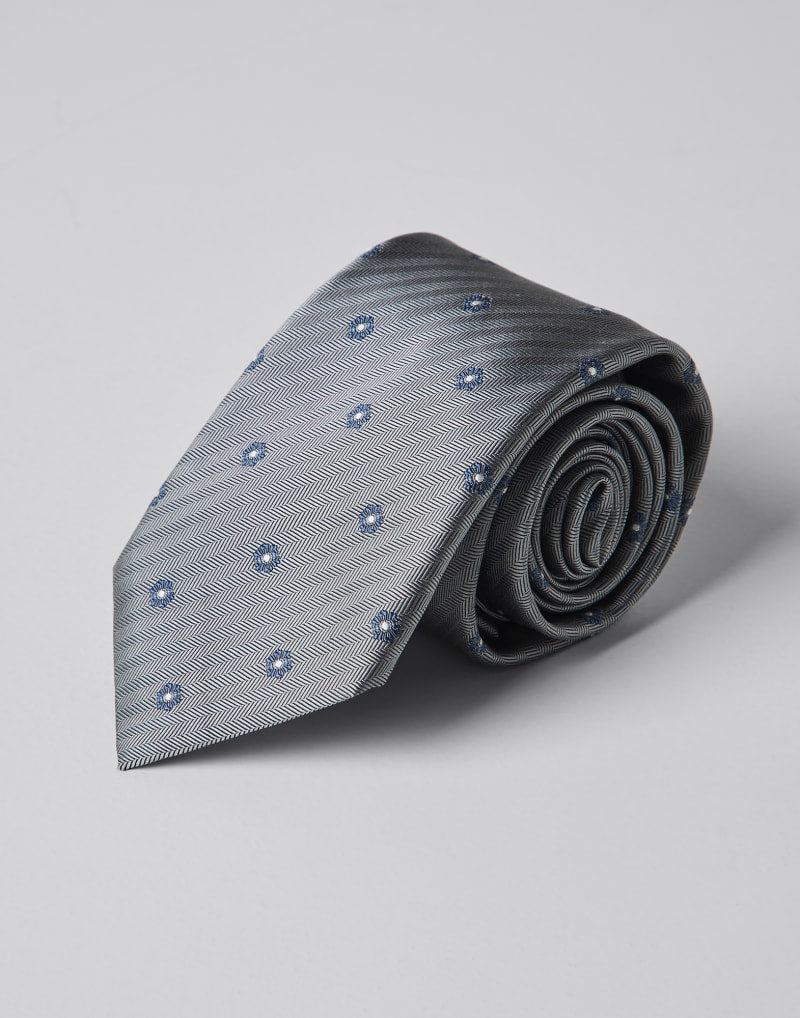 BRUNELLO CUCINELLI MEN'S GREY SILK PATTERNED TIE