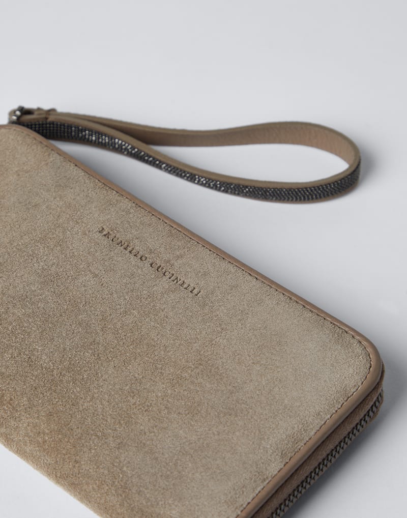 BRUNELLO CUCINELLI WOMEN'S TAUPE LEATHER ZIP WALLET