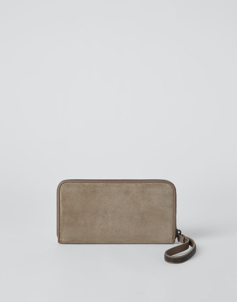 BRUNELLO CUCINELLI WOMEN'S TAUPE LEATHER ZIP WALLET
