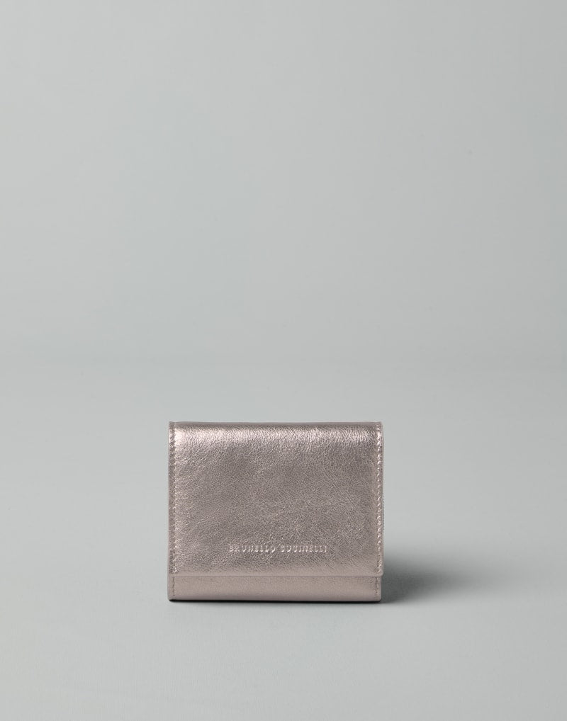 BRUNELLO CUCINELLI WOMEN'S LIGHT GREY LEATHER WALLET