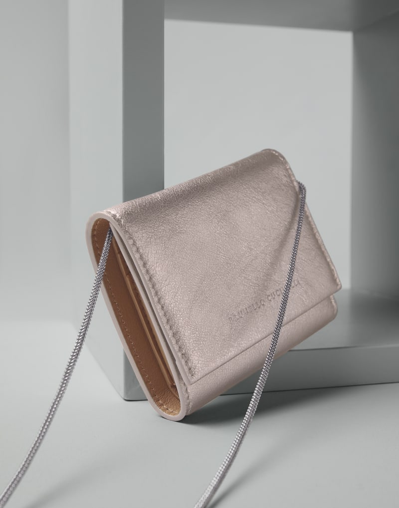 BRUNELLO CUCINELLI WOMEN'S LIGHT GREY LEATHER WALLET