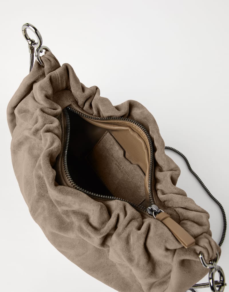 BRUNELLO CUCINELLI WOMEN'S LIGHT BROWN SUEDE SHOULDER BAG