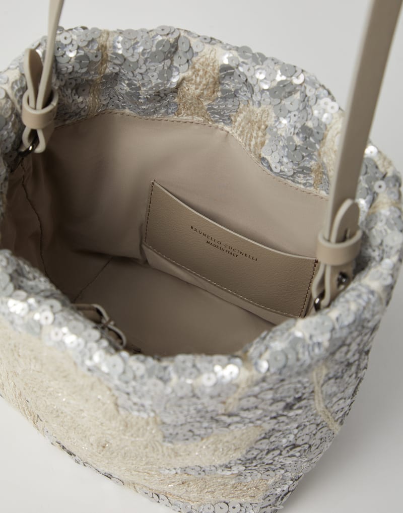 BRUNELLO CUCINELLI WOMEN'S SILVER EMBROIDERED LINEN BAG
