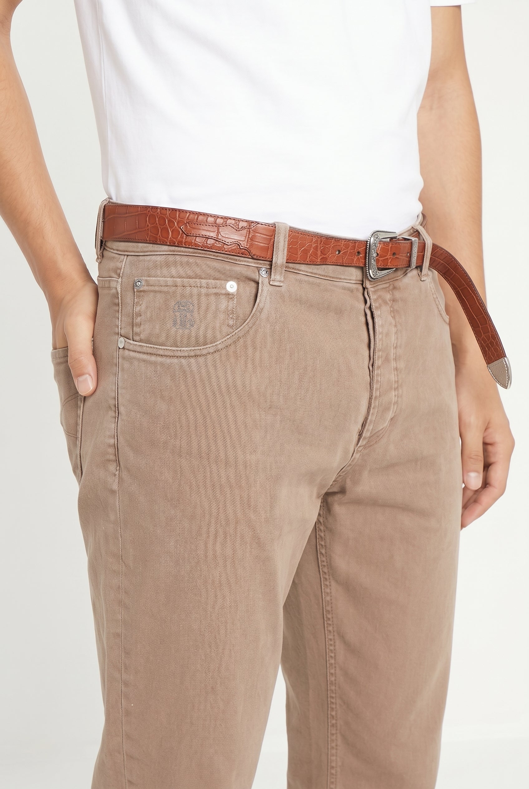 BRUNELLO CUCINELLI MEN'S LIGHT BROWN RELAXED TROUSERS