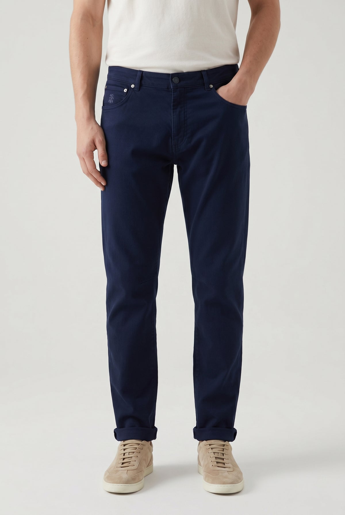 BRUNELLO CUCINELLI MEN'S NAVY RELAXED COTTON TROUSERS