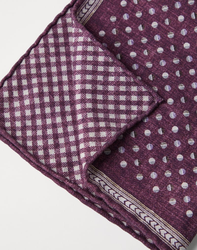 BRUNELLO CUCINELLI MEN'S PURPLE SILK POCKET SQUARE