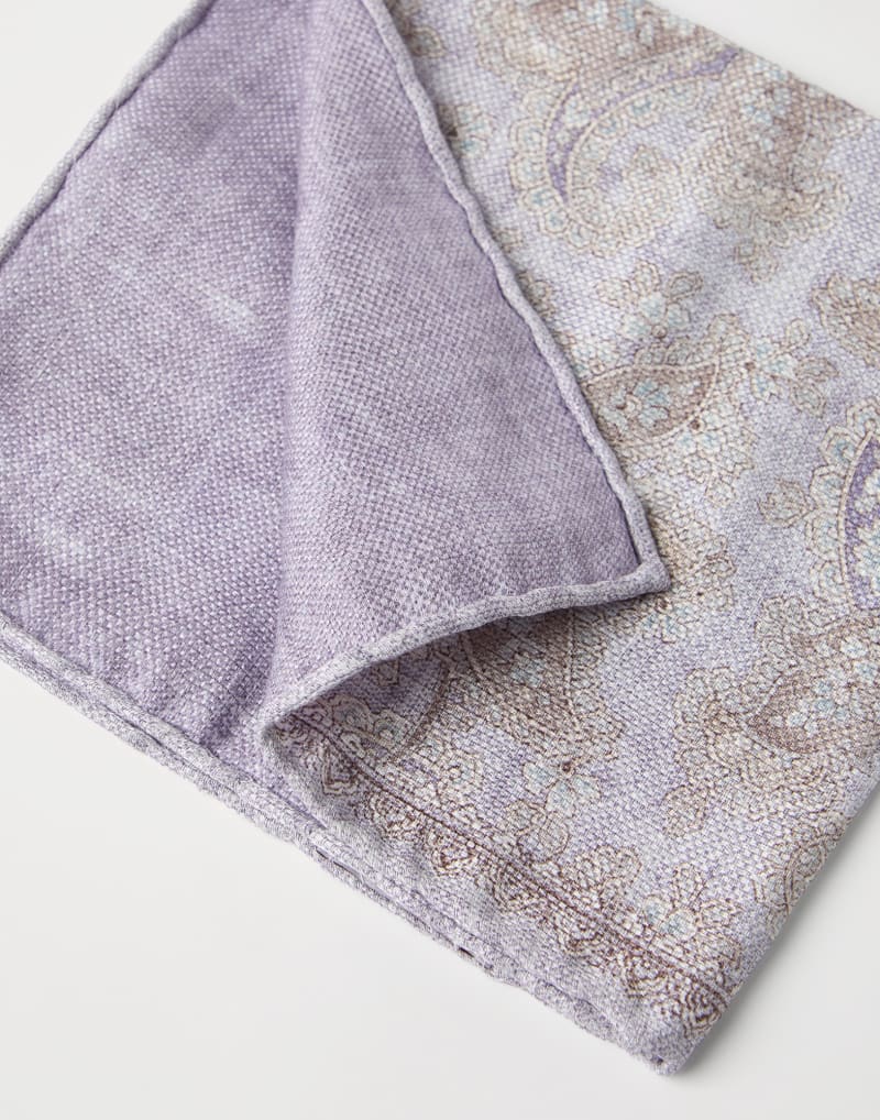 BRUNELLO CUCINELLI MEN'S LILAC SILK LINEN POCKET SQUARE