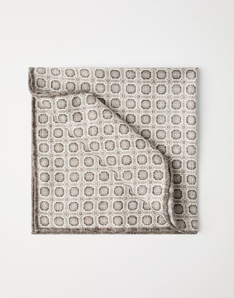BRUNELLO CUCINELLI MEN'S BROWN SILK POCKET SQUARE