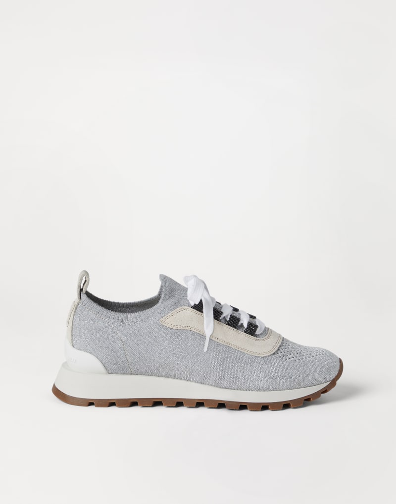 BRUNELLO CUCINELLI WOMEN'S LIGHT GREY KNIT SNEAKERS