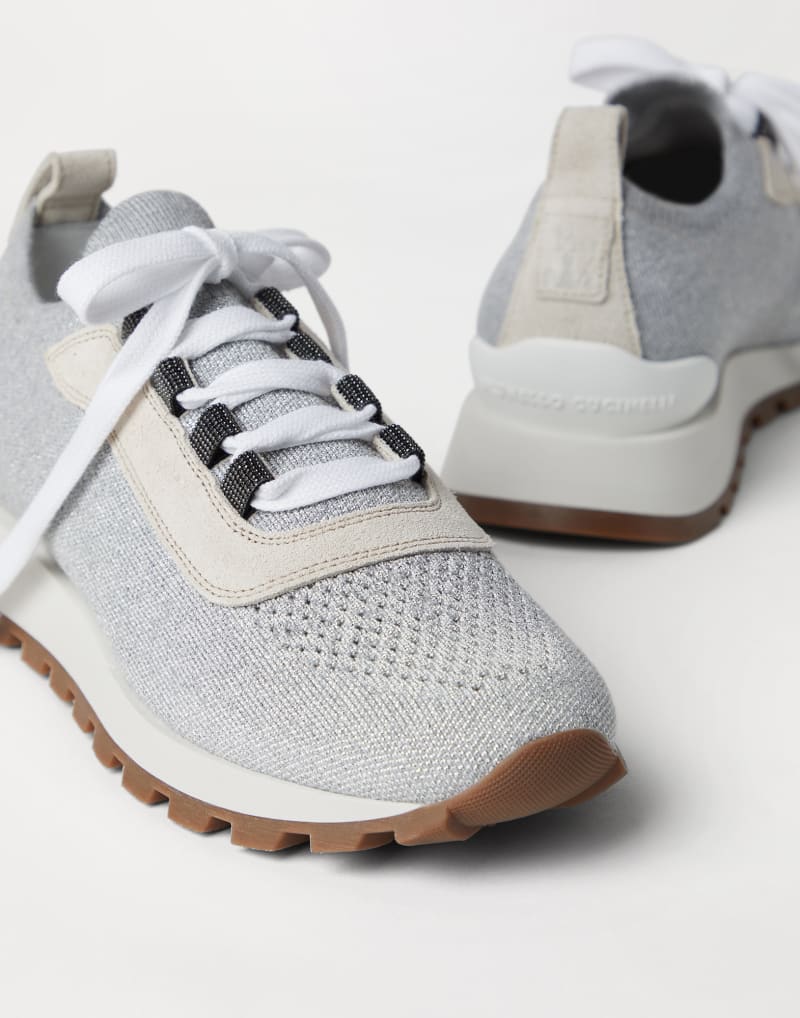 BRUNELLO CUCINELLI WOMEN'S LIGHT GREY KNIT SNEAKERS