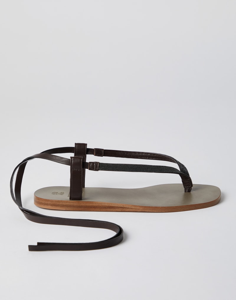 BRUNELLO CUCINELLI WOMEN'S DARK BROWN LEATHER THONG SANDALS