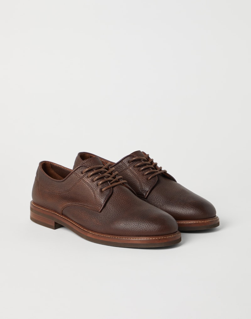 BRUNELLO CUCINELLI MEN'S BROWN LEATHER LACE UP SHOES