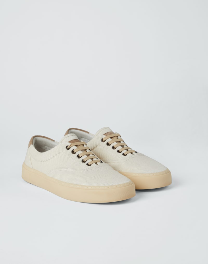 BRUNELLO CUCINELLI MEN'S BEIGE COTTON CASUAL SNEAKERS