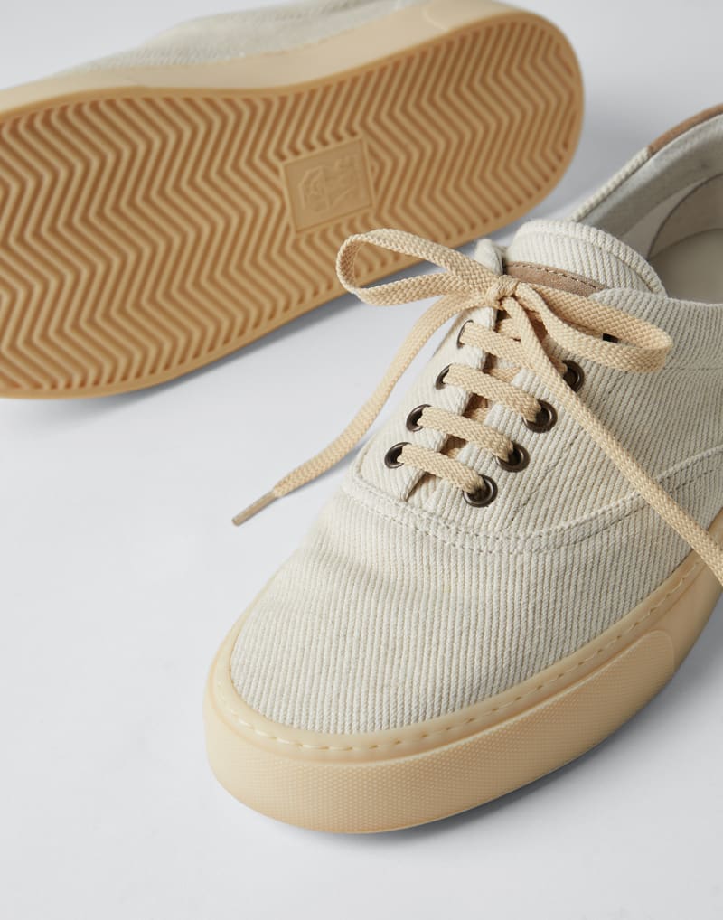 BRUNELLO CUCINELLI MEN'S BEIGE COTTON CASUAL SNEAKERS
