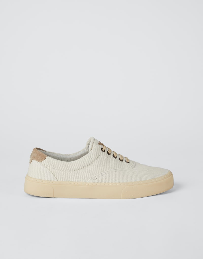 BRUNELLO CUCINELLI MEN'S BEIGE COTTON CASUAL SNEAKERS