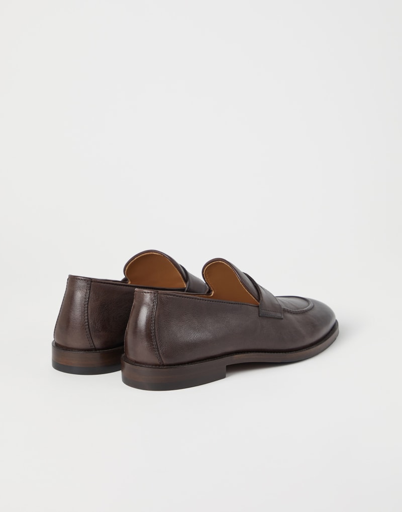BRUNELLO CUCINELLI MEN'S DARK BROWN LEATHER LOAFERS
