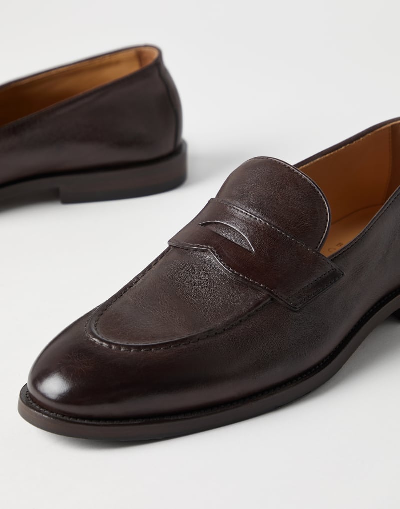 BRUNELLO CUCINELLI MEN'S DARK BROWN LEATHER LOAFERS