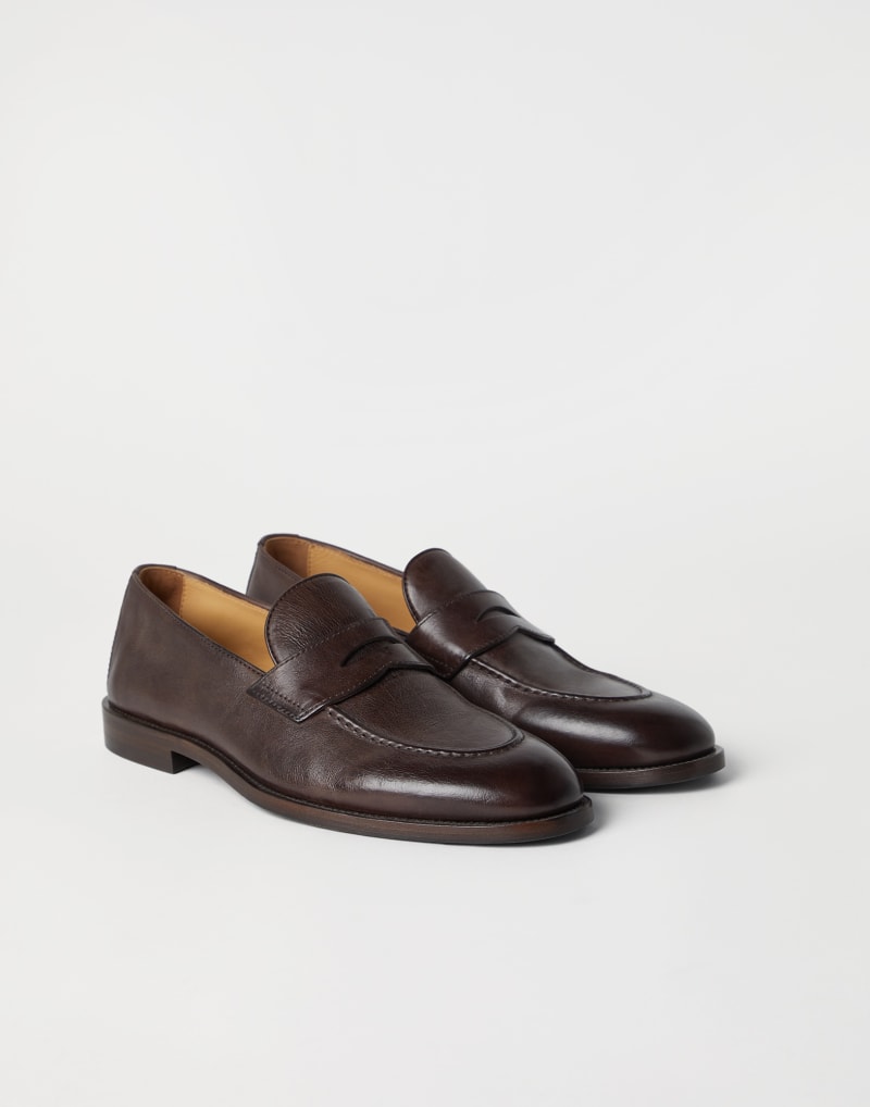 BRUNELLO CUCINELLI MEN'S DARK BROWN LEATHER LOAFERS