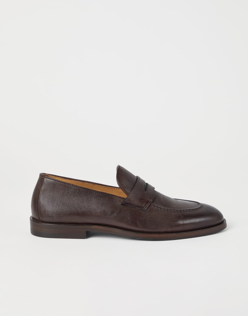 BRUNELLO CUCINELLI MEN'S DARK BROWN LEATHER LOAFERS