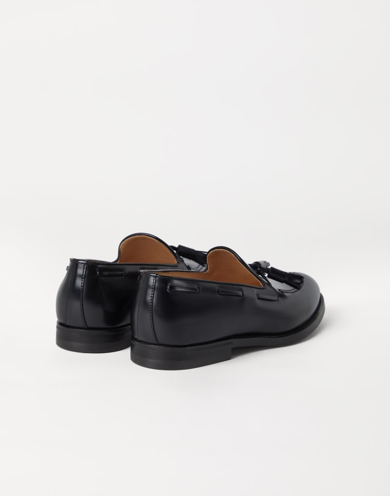 BRUNELLO CUCINELLI MEN'S BLACK LEATHER TASSEL LOAFERS