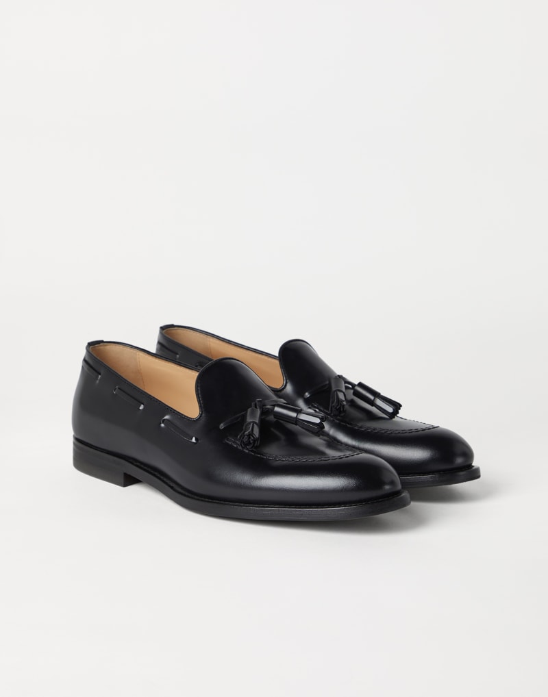 BRUNELLO CUCINELLI MEN'S BLACK LEATHER TASSEL LOAFERS