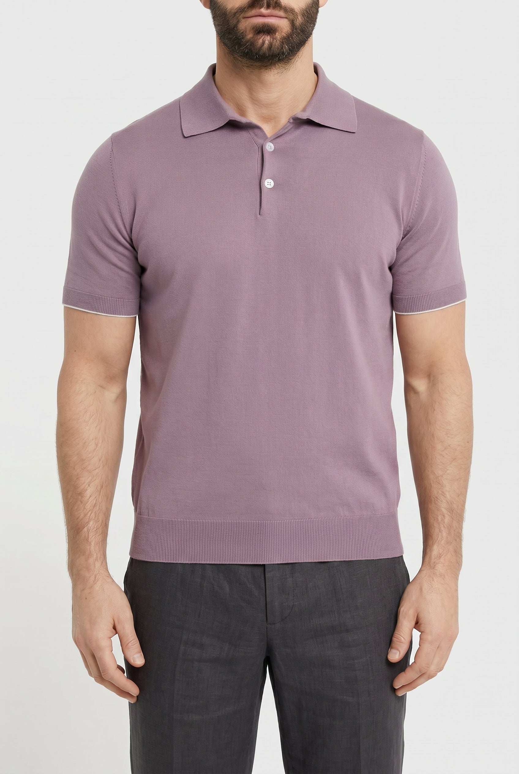 BRUNELLO CUCINELLI MEN'S LIGHT PURPLE COTTON POLO SHIRT