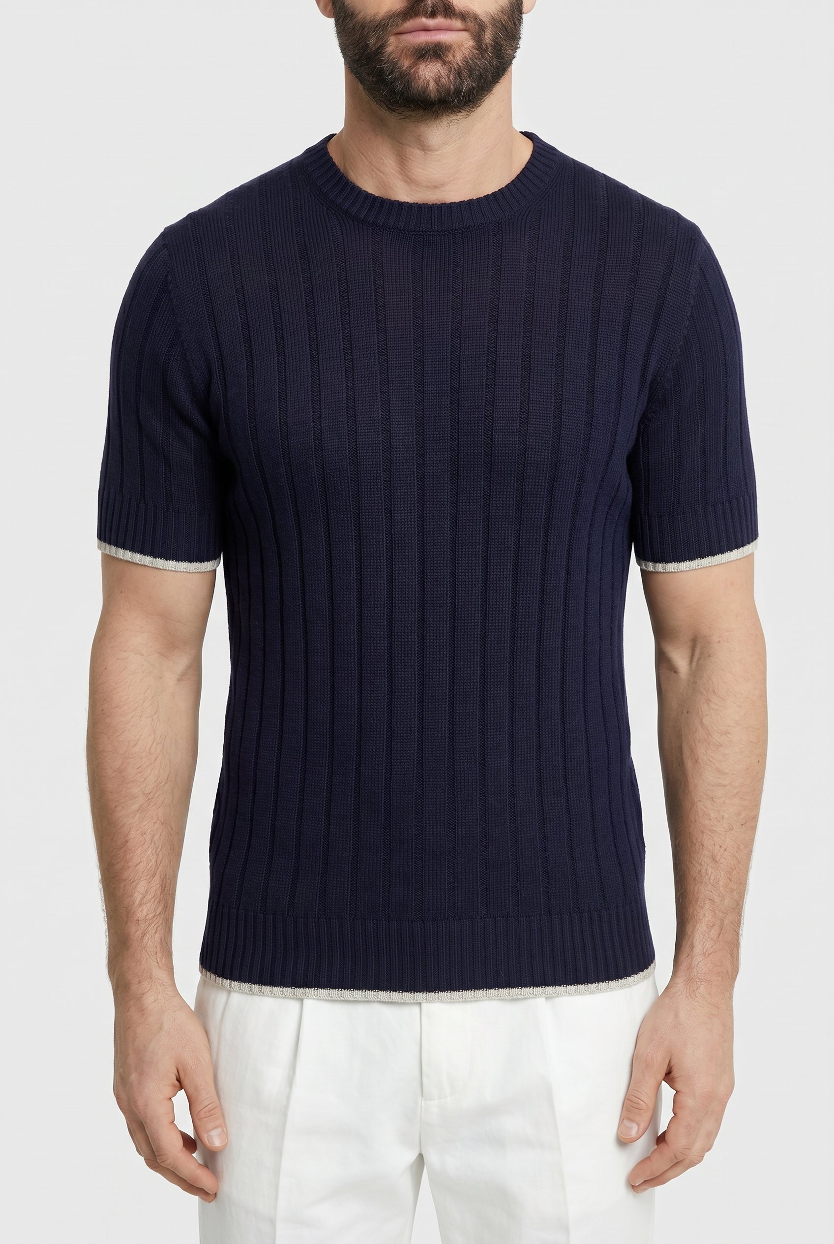 BRUNELLO CUCINELLI MEN'S NAVY LINEN COTTON SWEATER