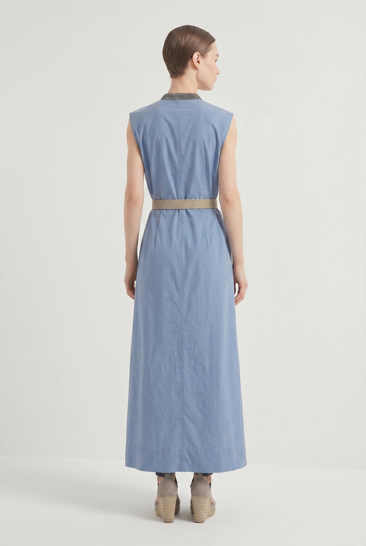 BRUNELLO CUCINELLI WOMEN'S LIGHT BLUE SLEEVELESS DRESS