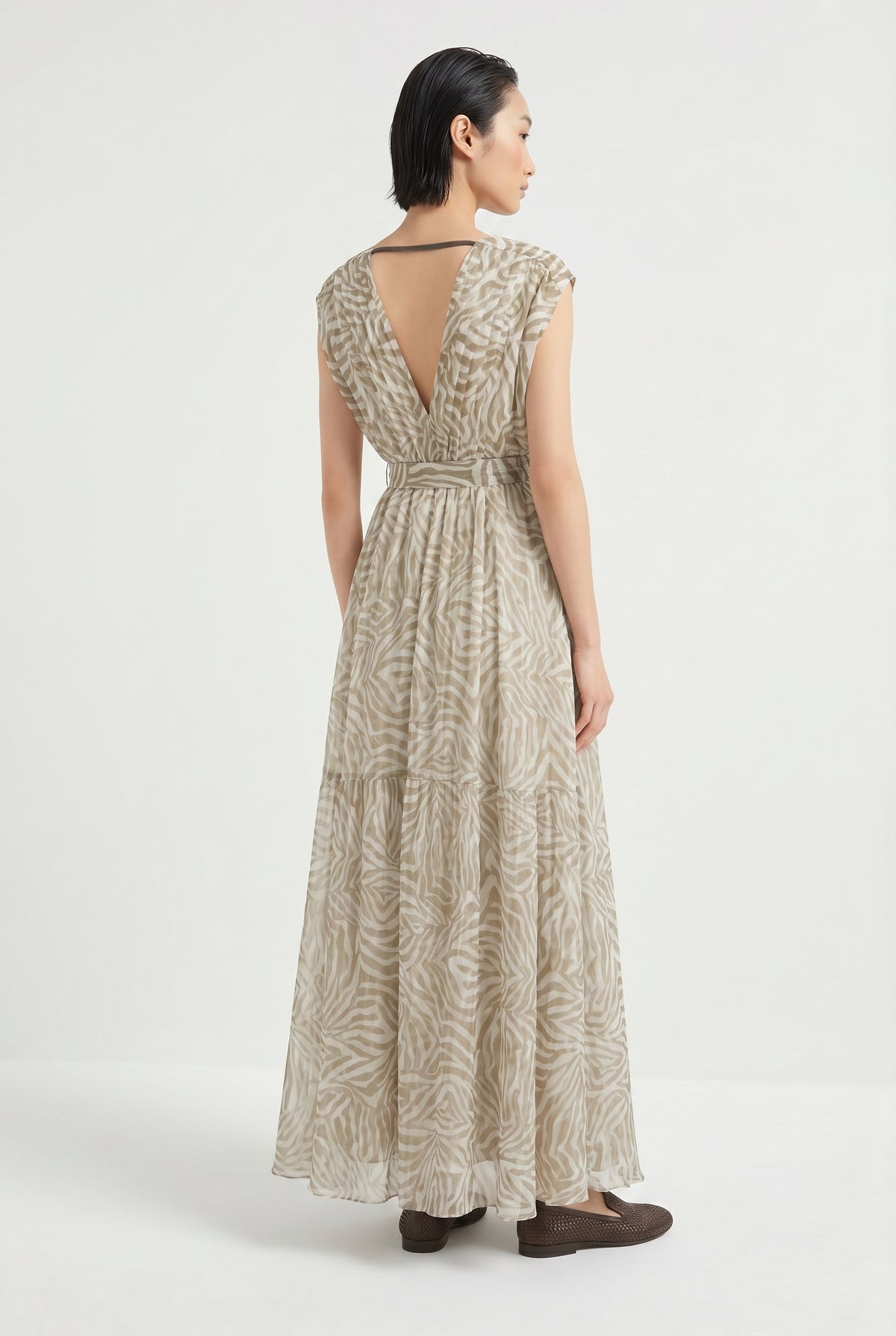 BRUNELLO CUCINELLI WOMEN'S SILK BEIGE PATTERNED DRESS