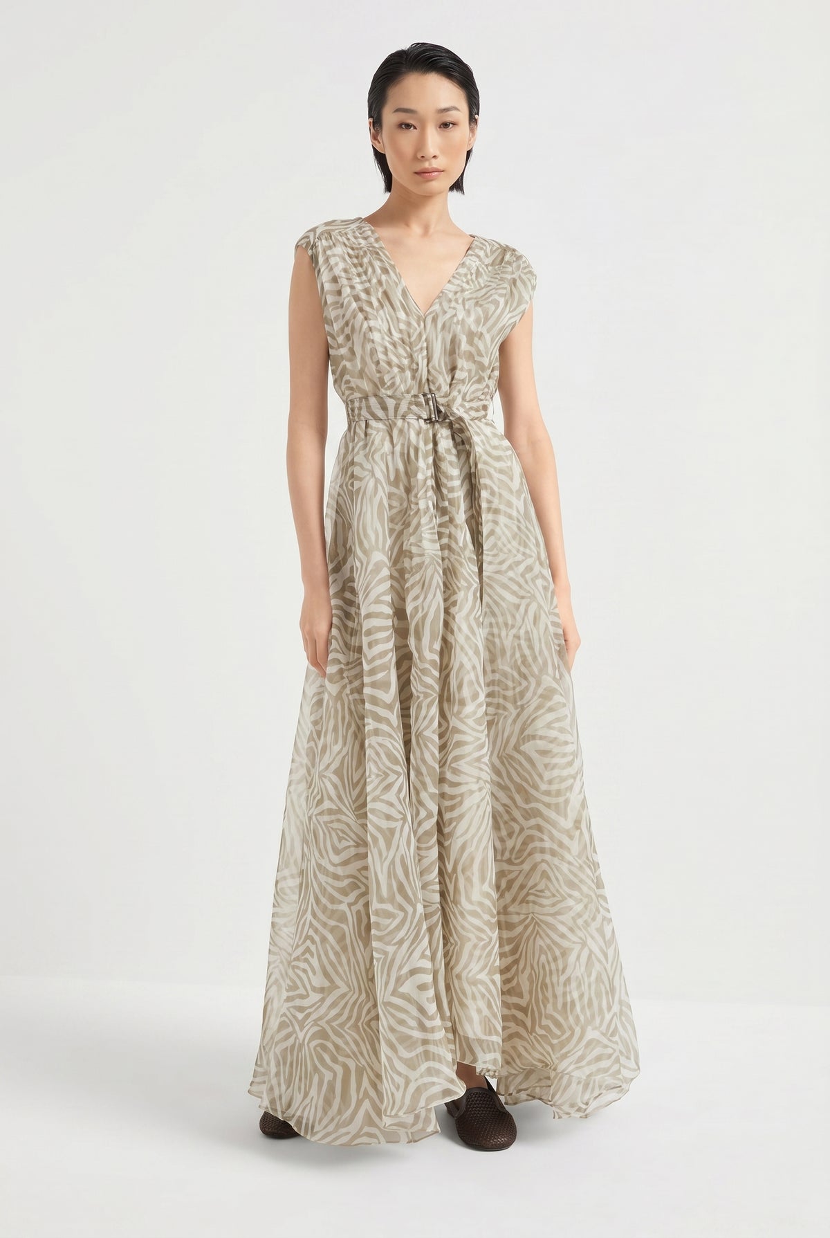 BRUNELLO CUCINELLI WOMEN'S SILK BEIGE PATTERNED DRESS