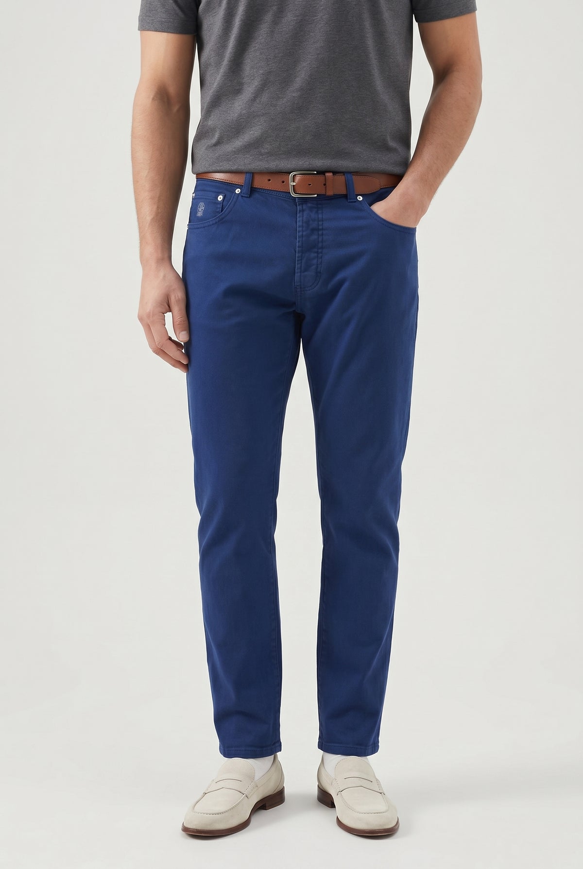 BRUNELLO CUCINELLI MEN'S DARK BLUE SLIM TROUSERS