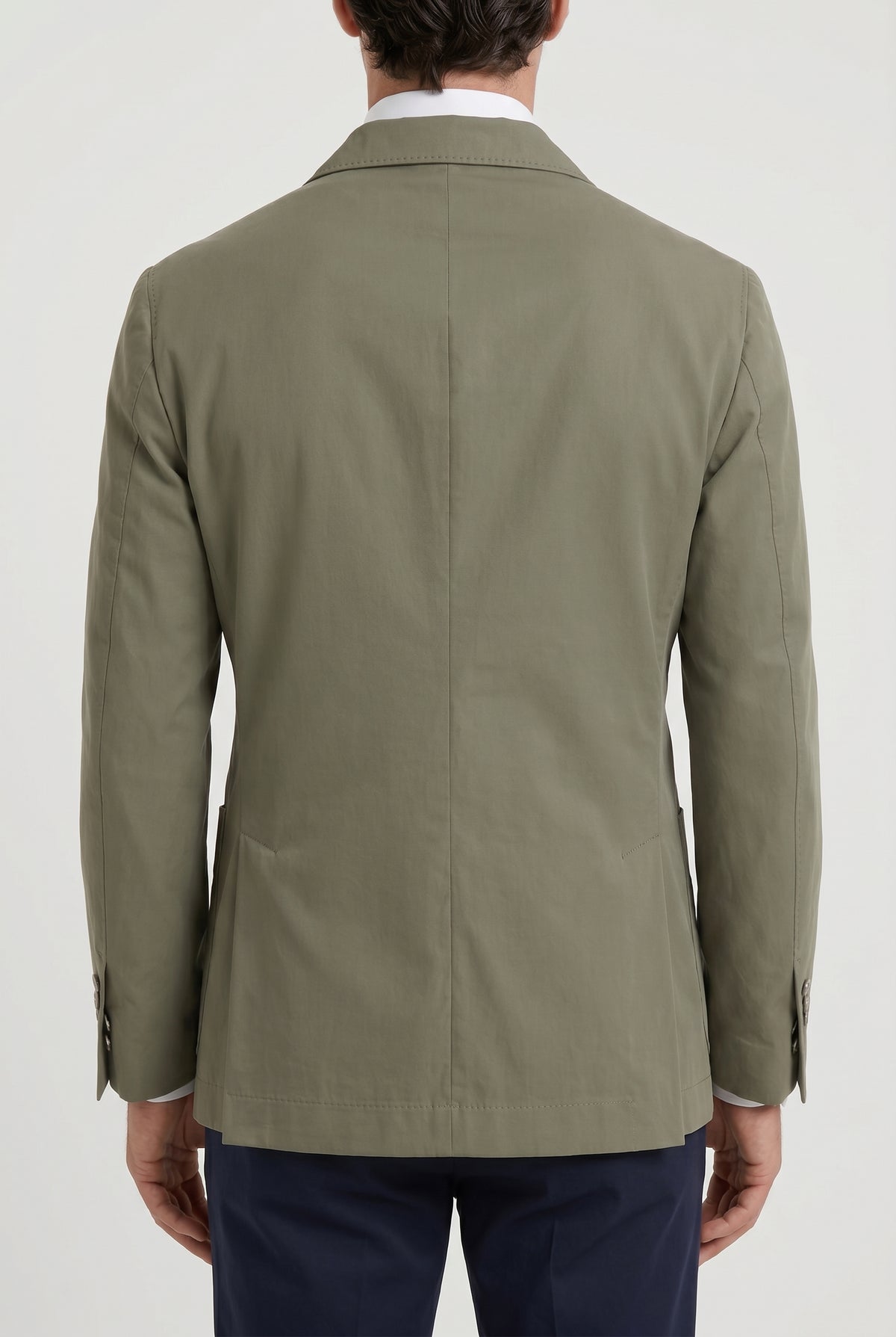BRUNELLO CUCINELLI MEN'S OLIVE COTTON DOUBLE BREASTED BLAZER