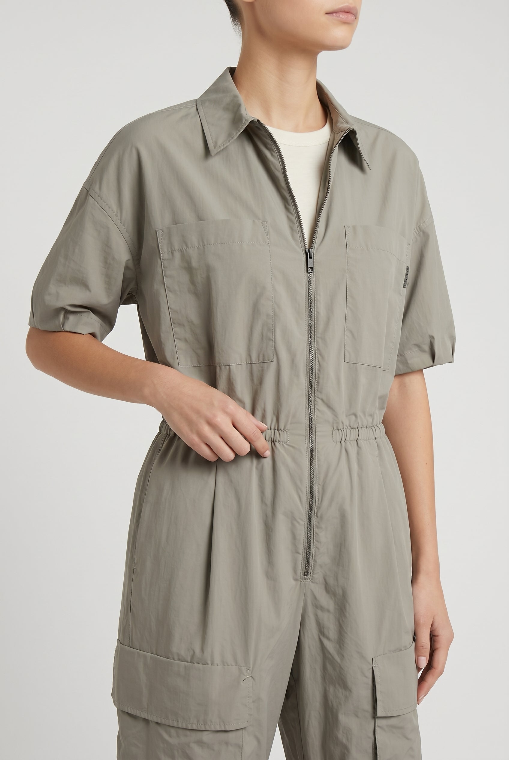 BRUNELLO CUCINELLI WOMEN'S LIGHT GREY RELAXED JUMPSUIT