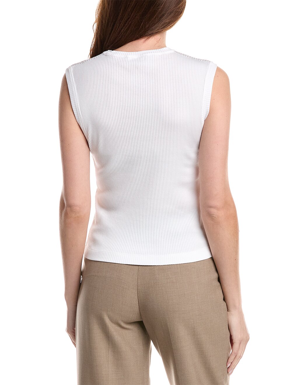 BRUNELLO CUCINELLI WOMEN'S WHITE RIBBED SLEEVELESS SHIRT