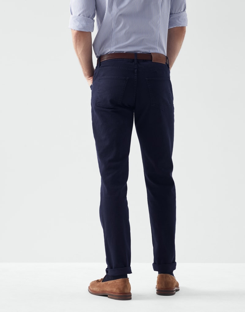 BRUNELLO CUCINELLI MEN'S DARK BLUE COTTON SLIM TROUSERS