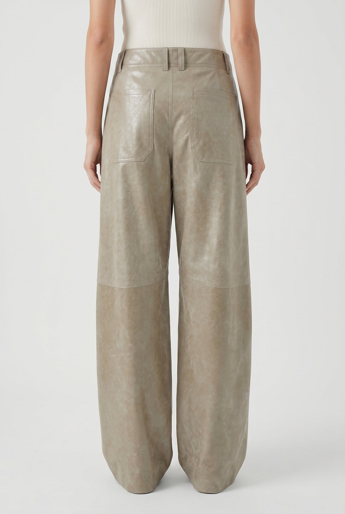 BRUNELLO CUCINELLI WOMEN'S LIGHT KHAKI LEATHER TROUSERS